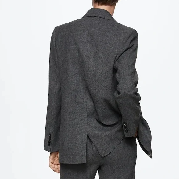 Mango | Structured Wool Suit Jacket | Grey | Size 6 | Blazer | Inner lining - Picture 2 of 9